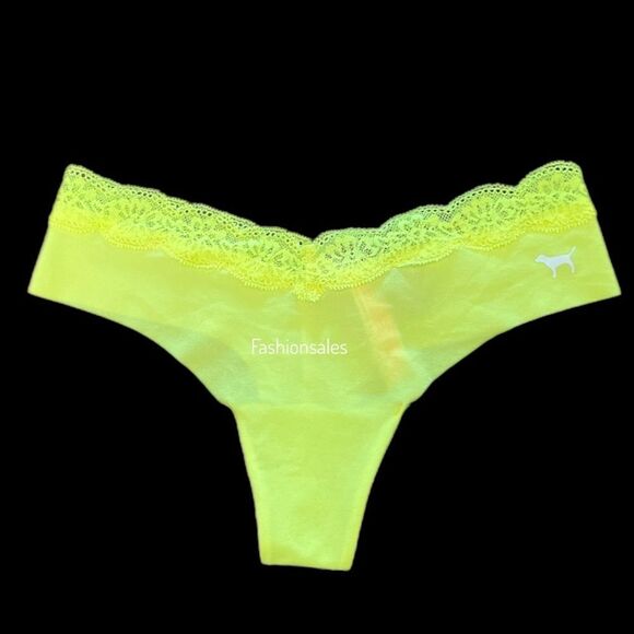 Victoria’s Secret Pink Supersoft raw cut lace waist thong panty Yellow Xsmall - Picture 1 of 3